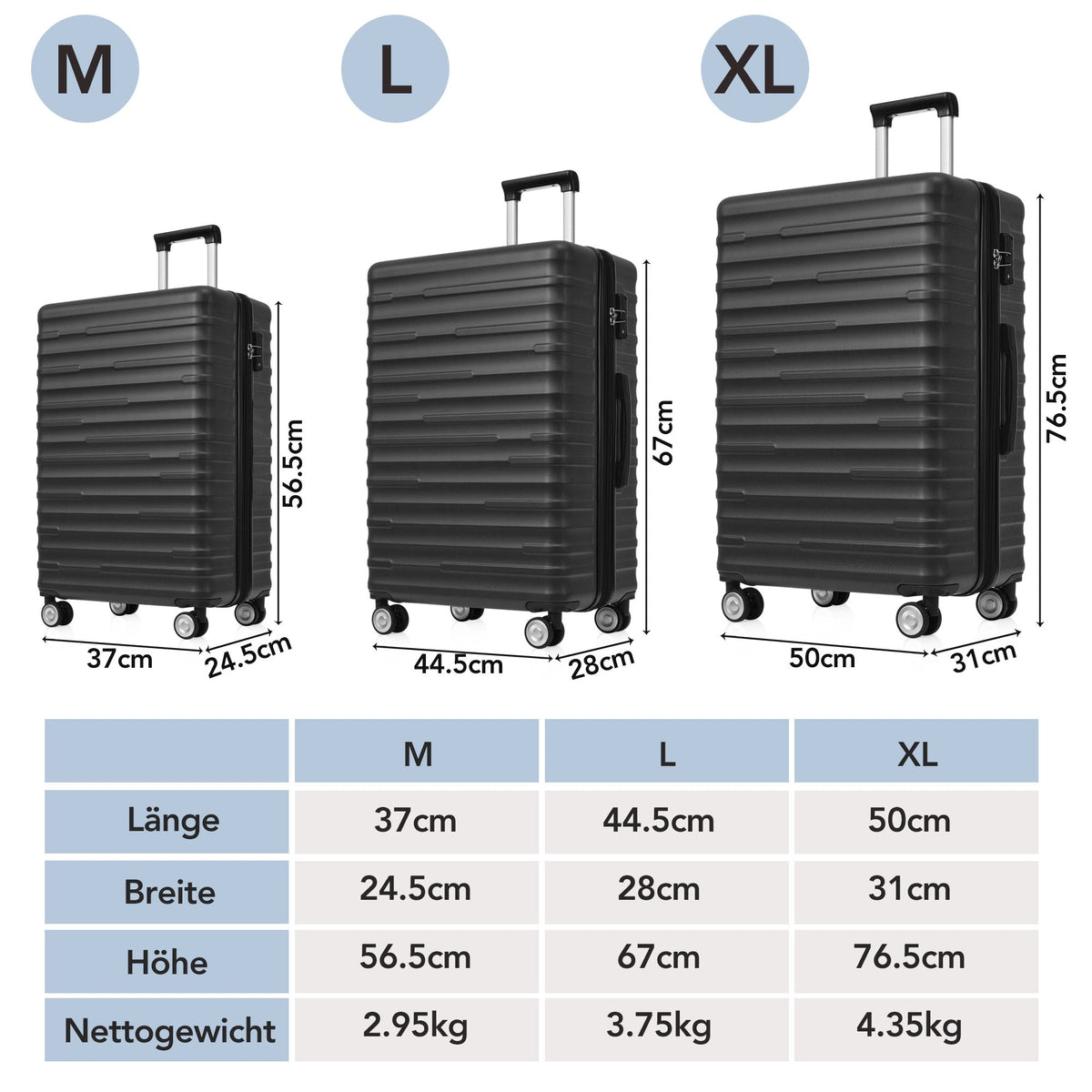 Luggage Set - Three Sizes, ABS Material, TSA Lock, Expandable, Black