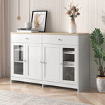 Sideboard, 4 Doors, 2 Drawers, Glass Door, White Wood