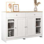 Sideboard, 4 Doors, 2 Drawers, Glass Door, White Wood