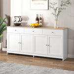 Sideboard, 4 Doors 3 Drawers, Wood Grain White