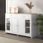 Sideboard, 4 Doors, 2 Drawers, Glass Door, White Wood