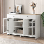 Sideboard, 4 Doors, 2 Drawers, Glass Door, White Wood