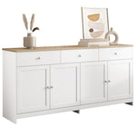 Sideboard, 4 Doors 3 Drawers, Wood Grain White