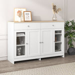 Sideboard, 4 Doors, 2 Drawers, Glass Door, White Wood