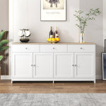 Sideboard, 4 Doors 3 Drawers, Wood Grain White