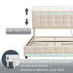 Upholstered Bed, 140x200 LED with 4 Drawers, USB Charging, Beige Linen