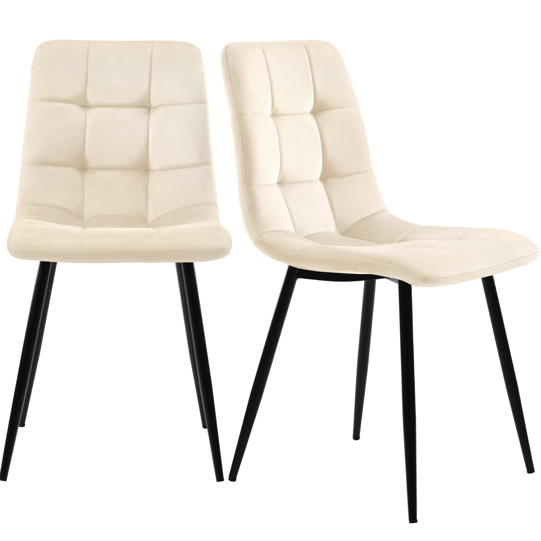 Dining Chair Set of 4 Upholstered with Backrest, Beige Velvet Metal Frame