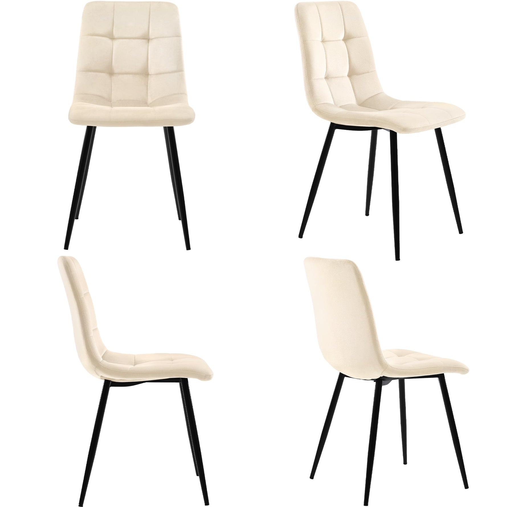 Dining Set 5-Piece 117cm Rectangular Kitchen 4 Chairs Beige Velvet Black