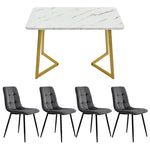 117cm Dining Set Rectangular Table Modern Dark Grey Velvet Chairs Gold Legs
