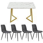 5-Piece Dining Set 117cm Rectangular Table 4 Dark Grey Linen Chairs Gold Legs