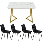 Dining Set 5-Piece 117cm Rectangular Table Black Velvet Gold Legs