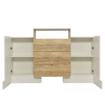 Sideboard, 140cm Modern Chest of Drawers with LED, High-Gloss White & Wood