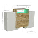 Sideboard, 140cm Modern Chest of Drawers with LED, High-Gloss White & Wood