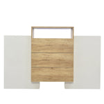 Sideboard, 140cm Modern Chest of Drawers with LED, High-Gloss White & Wood