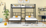 Triple Bunk Bed with Ladder, Safety Rail & Table, Black Iron