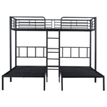 Triple Bunk Bed with Ladder, Safety Rail & Table, Black Iron