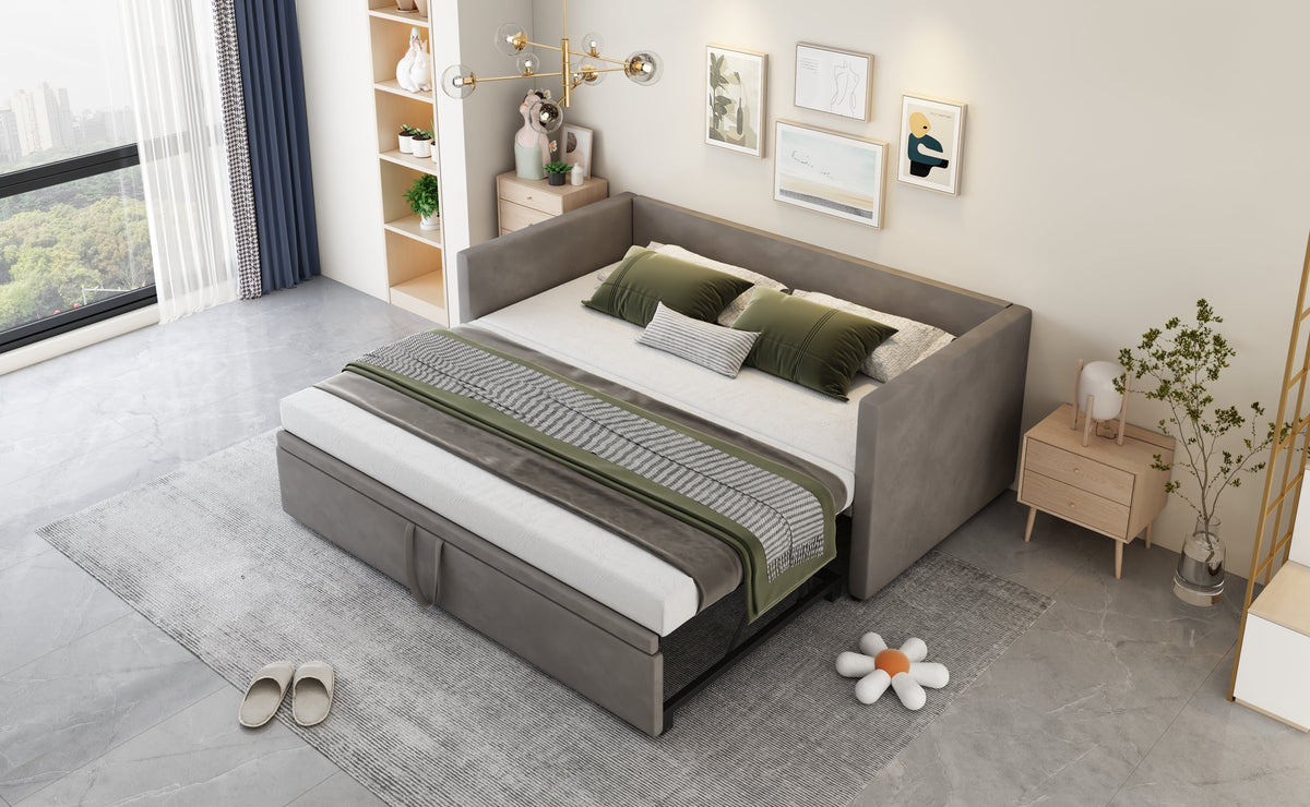 Upholstered Sofa Bed Extendable 90/180x200cm Multifunctional Slatted Frame Velvet Grey
