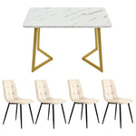 Dining Set 5-Piece 117cm Rectangular Modern Table Beige Velvet Gold Legs
