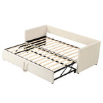 Upholstered Bed, Pull-Out Sofa Bed 90/180x200 cm, Velvet Fabric, Beige