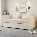 Upholstered Bed, Pull-Out Sofa Bed 90/180x200 cm, Velvet Fabric, Beige