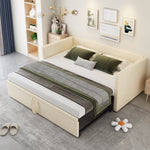 Upholstered Bed, Pull-Out Sofa Bed 90/180x200 cm, Velvet Fabric, Beige