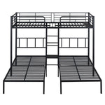 Triple Bunk Bed with Ladder, Safety Rail & Table, Black Iron
