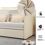 Upholstered Bed, Pull-Out Sofa Bed 90/180x200 cm, Velvet Fabric, Beige