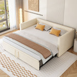 Upholstered Bed, Pull-Out Sofa Bed 90/180x200 cm, Velvet Fabric, Beige