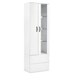 Display Cabinet, 16-Color LED Illuminated with 2 Transparent Doors, Freestanding, White