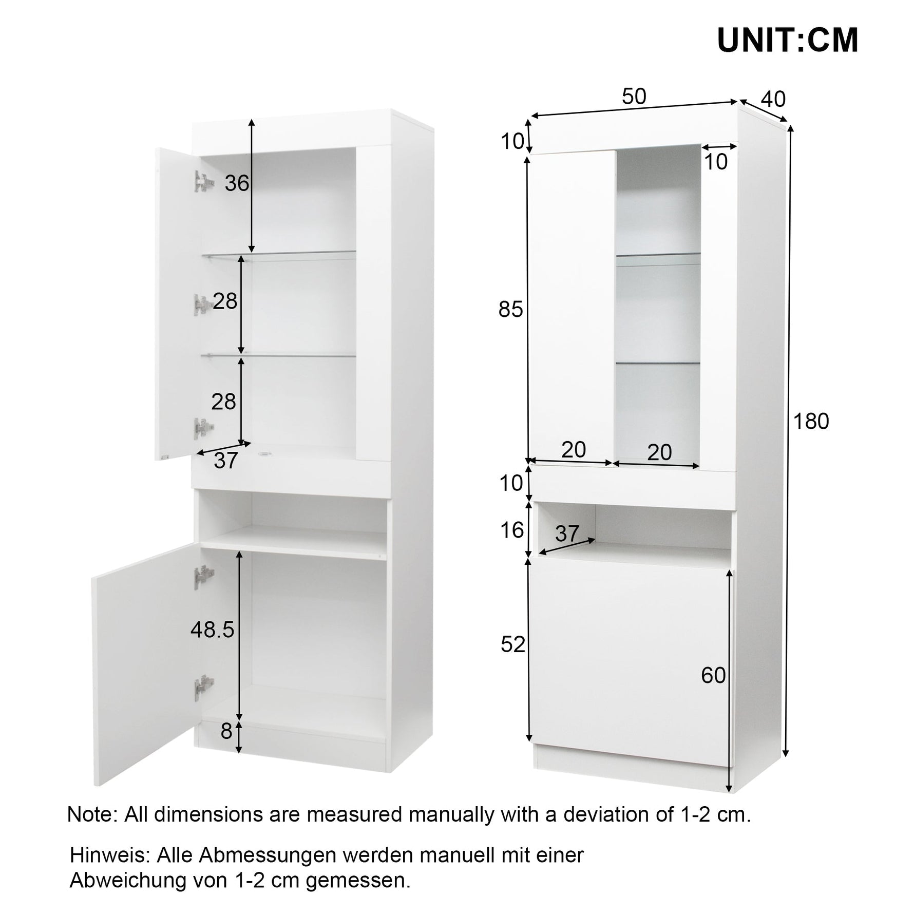 Display Cabinet, 16-Color LED, Freestanding Storage, White