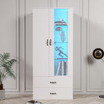 Display Cabinet, 16-Color LED Illuminated with 2 Transparent Doors, Freestanding, White