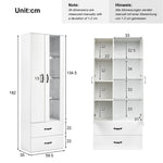 Display Cabinet, 16-Color LED Illuminated with 2 Transparent Doors, Freestanding, White
