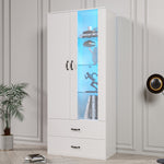 Display Cabinet, 16-Color LED Illuminated with 2 Transparent Doors, Freestanding, White