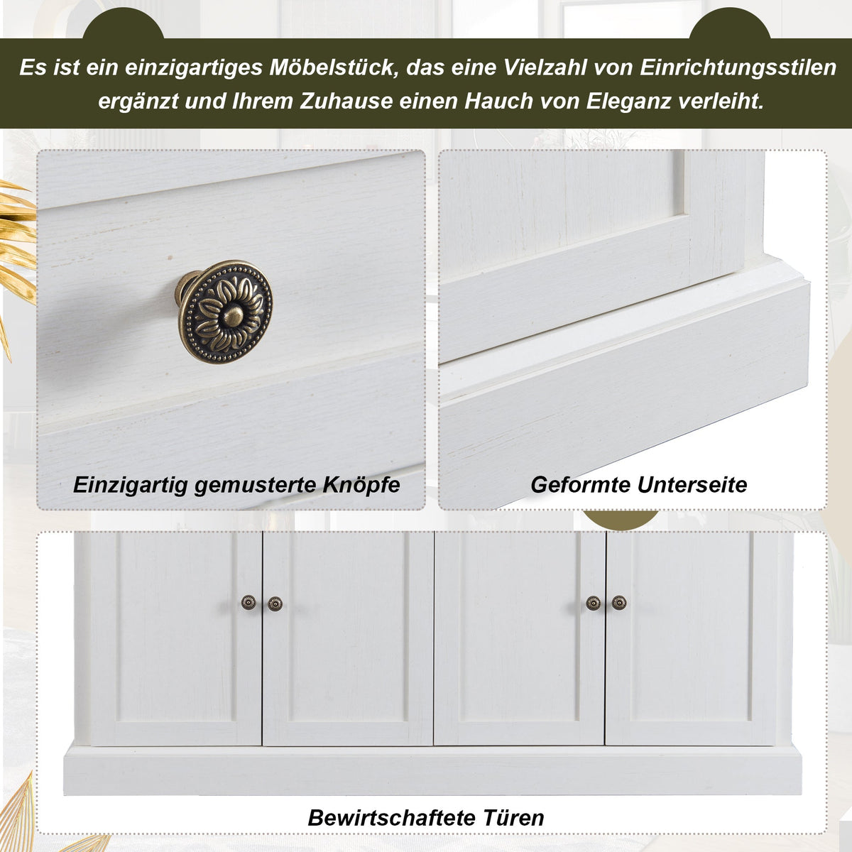 Sideboard, Modern Buffet with 4 Doors & 2 Drawers, 150x40x86cm, Antique White
