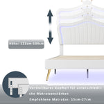 Children's Bed Upholstered, 90x200cm Crown Double Bed Frame with LED Lights, White PU Leather