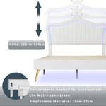 Children's Bed Upholstered, 140x200cm Crown Double with LED Lights, White PU Leather