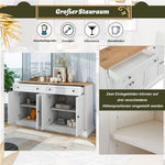 Sideboard, 4 Doors 2 Drawers, Modern Buffet, Antique White + Natural Wood