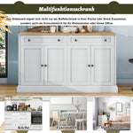 Sideboard, 4 Doors 2 Drawers, Modern Buffet, Antique White + Natural Wood