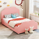 Upholstered Children's Bed 90 x 200 cm with Railing, Cloud Headboard, Pink Velvet