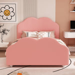 Upholstered Children's Bed 90 x 200 cm with Railing, Cloud Headboard, Pink Velvet