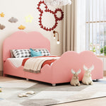 Upholstered Children's Bed 90 x 200 cm with Railing, Cloud Headboard, Pink Velvet