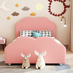 Upholstered Children's Bed 90 x 200 cm with Railing, Cloud Headboard, Pink Velvet