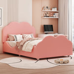 Upholstered Children's Bed 90 x 200 cm with Railing, Cloud Headboard, Pink Velvet