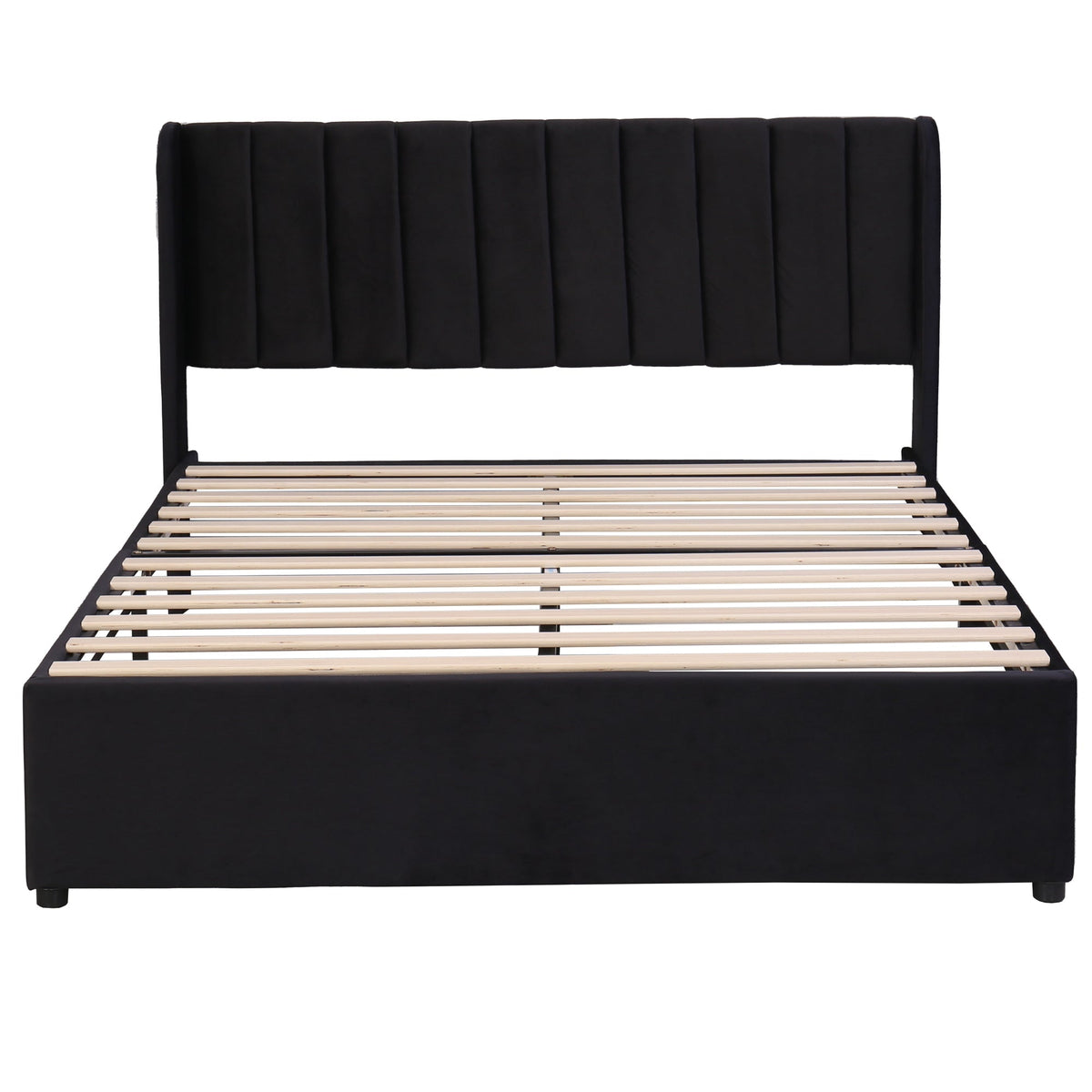Upholstered Bed with Slatted Base and 2 Drawers, 160 x 200 cm, Black Velvet
