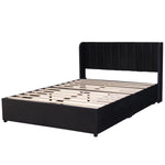 Upholstered Bed with Slatted Base and 2 Drawers, 160 x 200 cm, Black Velvet