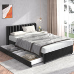 Upholstered Bed with Slatted Base and 2 Drawers, 160 x 200 cm, Black Velvet