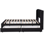 Upholstered Bed with Slatted Base and 2 Drawers, 160 x 200 cm, Black Velvet
