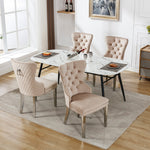 Dining Chair 4-Piece Set Upholstered Door Knocker Nailhead Trim Metal Legs Beige Velvet