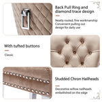 Dining Chair 4-Piece Set Upholstered Door Knocker Nailhead Trim Metal Legs Beige Velvet