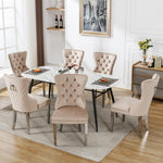 Dining Chair Set of 6 Upholstered Nailhead Trim Door Knocker Back Beige Velvet